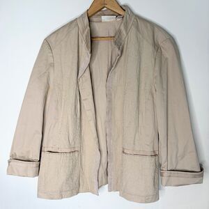 Chicos Blazer Open Front Khaki Tan Floral Texture 3/4 Sleeve Women 3 XL 16